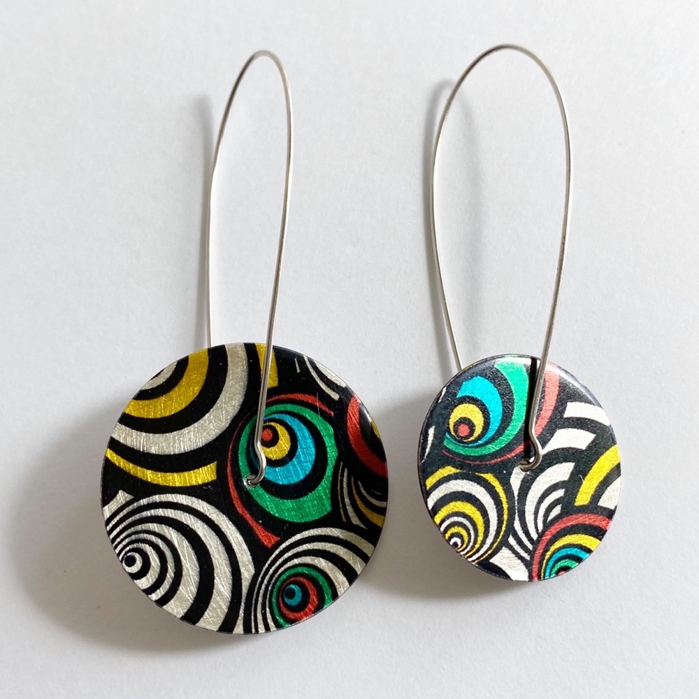 MATCHBOX Sterling Silver Colorful Psychedelic Dangle Spin Earrings - Picture 2 of 7